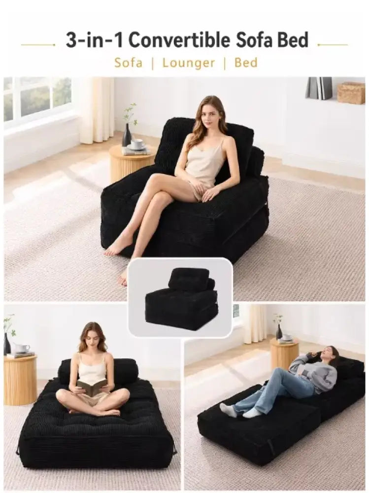 Fauteuil de sol convertible en lit – velours côtelé beige