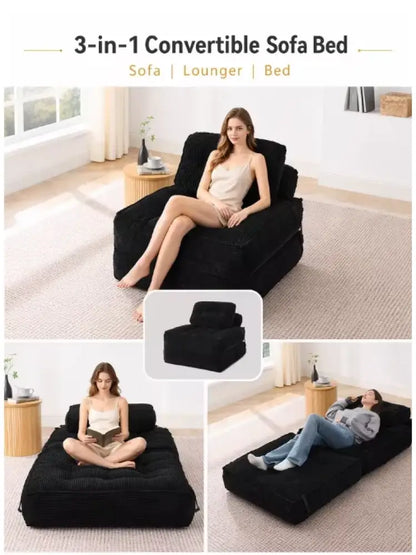 Fauteuil de sol convertible en lit – velours côtelé beige