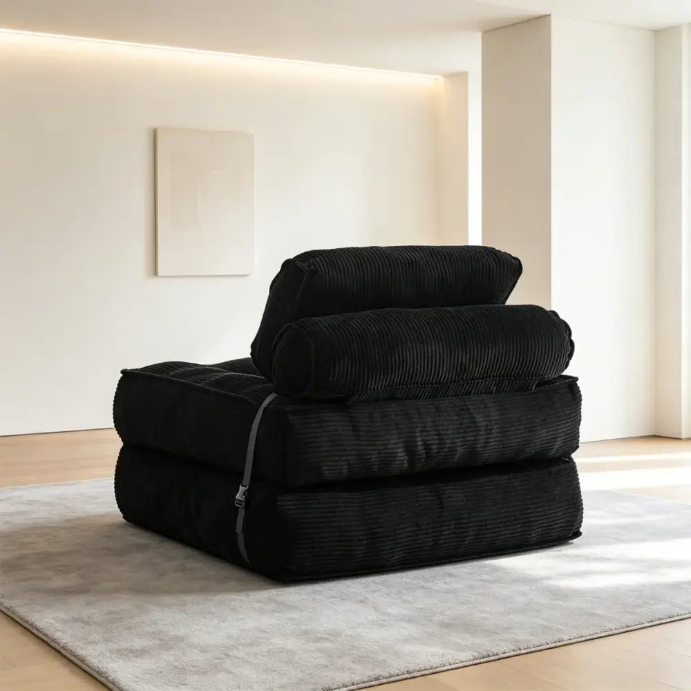 Fauteuil de sol convertible en lit – velours côtelé beige