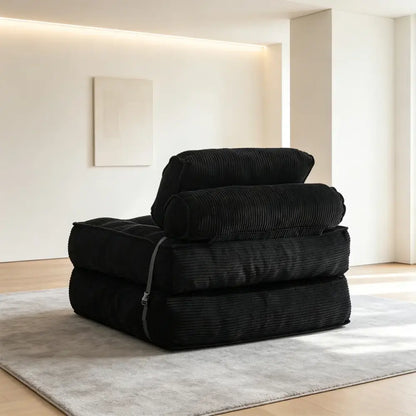 Fauteuil de sol convertible en lit – velours côtelé beige