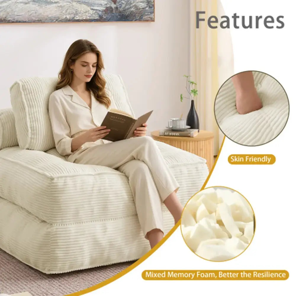 Fauteuil de sol convertible en lit – velours côtelé beige