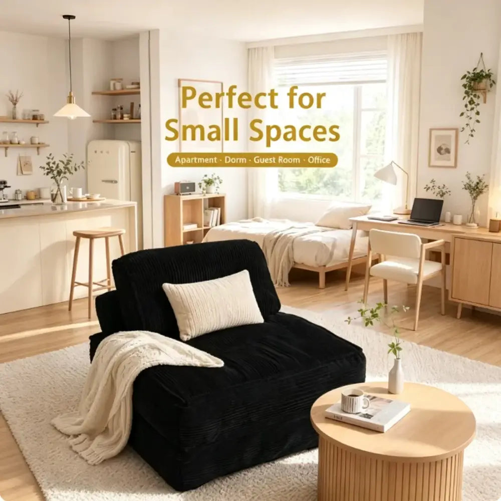 Fauteuil de sol convertible en lit – velours côtelé beige
