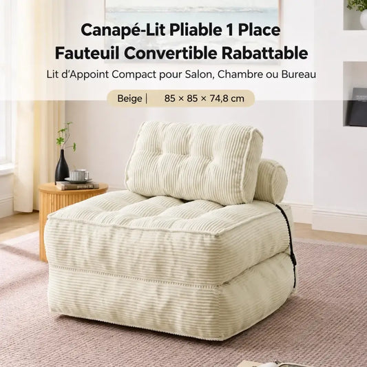 Fauteuil de sol convertible en lit – velours côtelé beige France