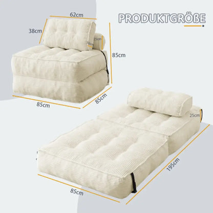 Fauteuil de sol convertible en lit – velours côtelé beige