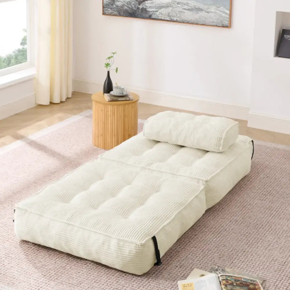 Fauteuil de sol convertible en lit – velours côtelé beige