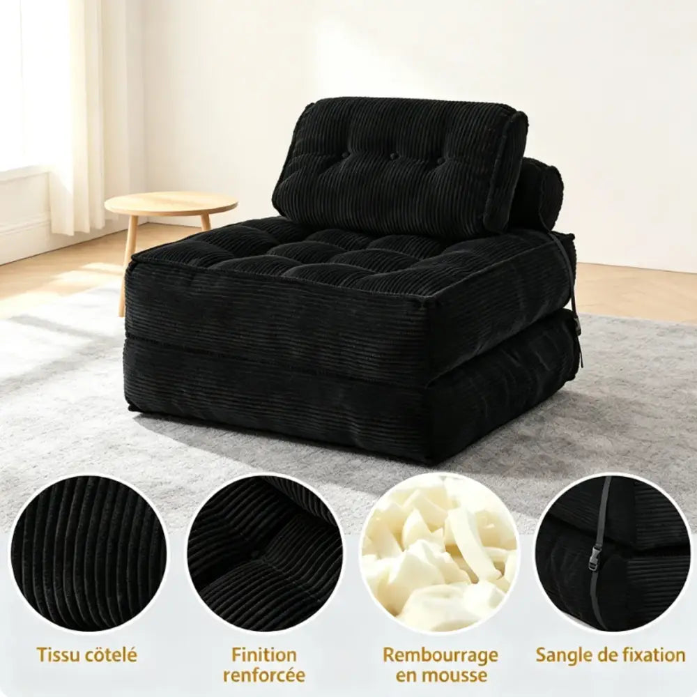 Fauteuil de sol convertible en lit – velours côtelé beige