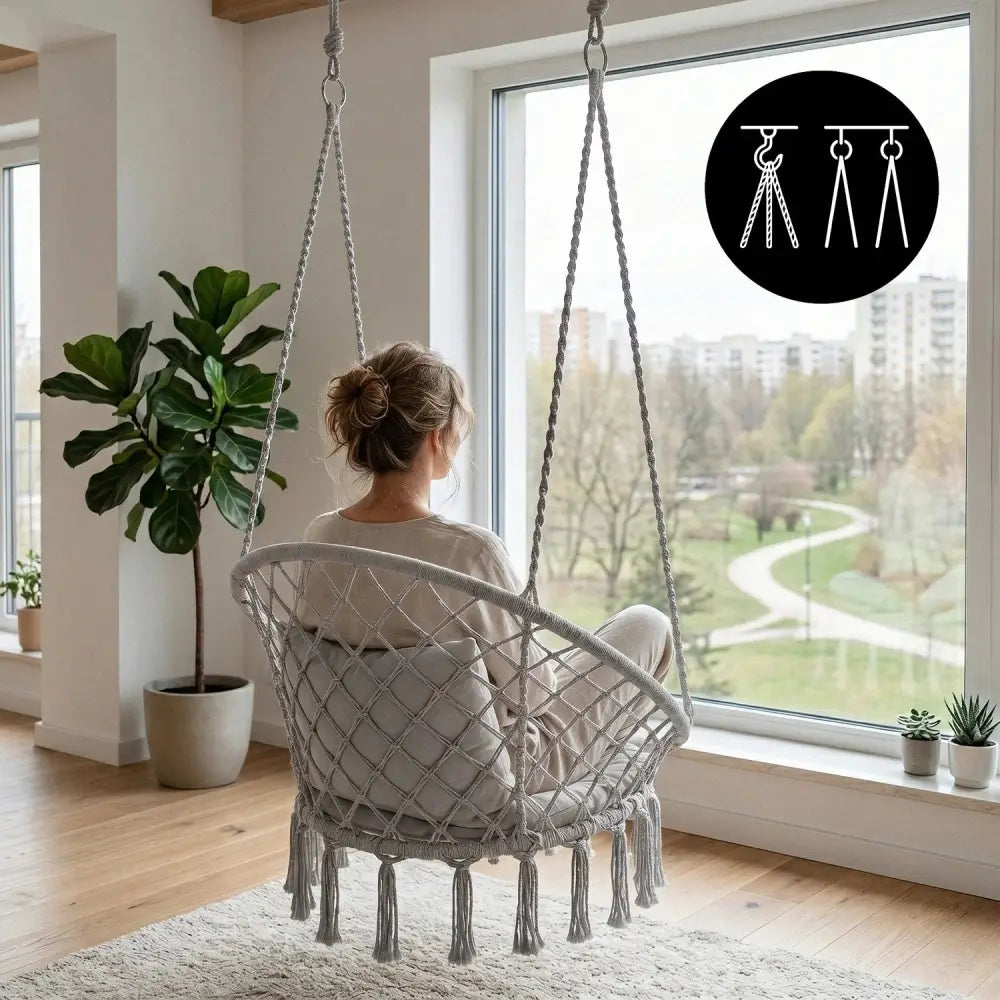Fauteuil suspendu tressé bohème – gris ou blanc - fauteuil suspendu tressé