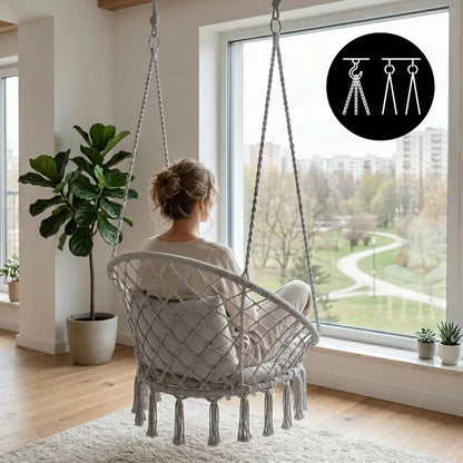 Fauteuil suspendu tressé bohème – gris ou blanc - fauteuil suspendu tressé