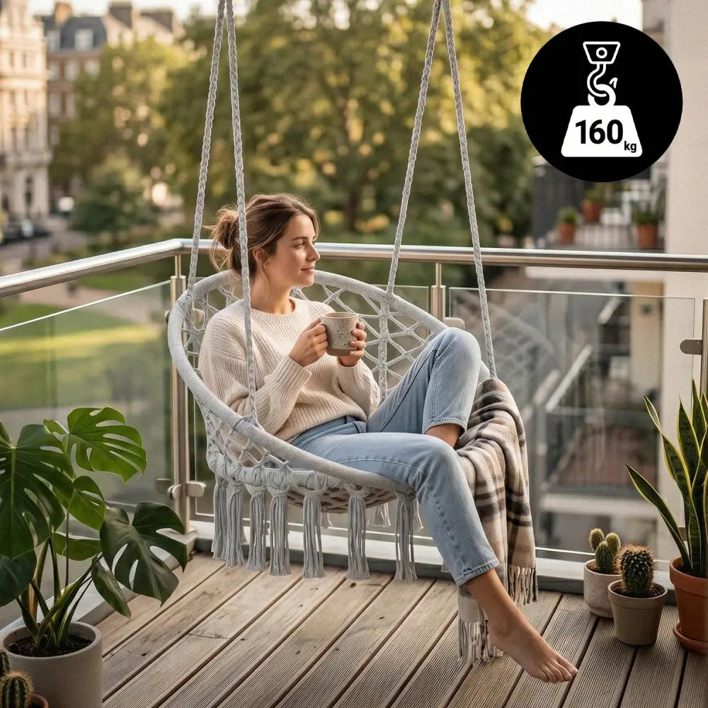 Fauteuil suspendu tressé bohème – gris ou blanc - fauteuil suspendu tressé
