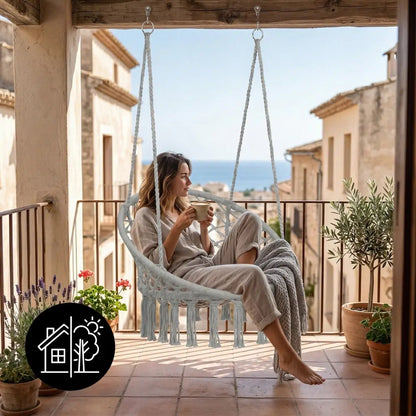 Fauteuil suspendu tressé bohème – gris ou blanc - fauteuil suspendu tressé