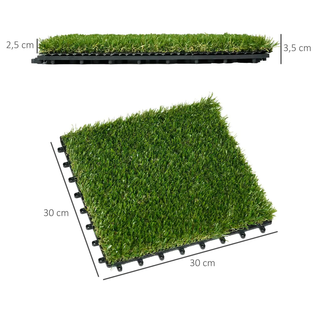 Gazon synthétique dalles 10 30 × 30 vert épaisseur 3,5 cm