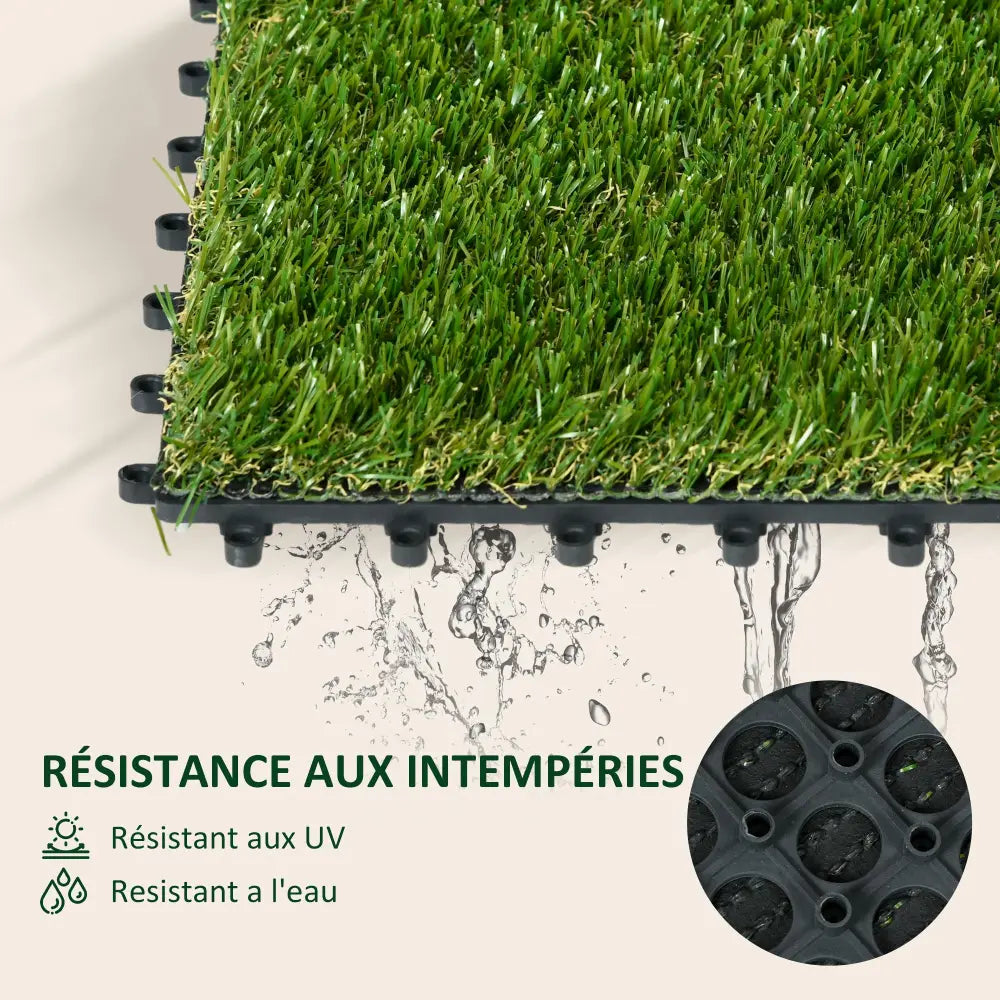 Gazon synthétique dalles 10 30 × 30 vert épaisseur 3,5 cm