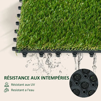 Gazon synthétique dalles 10 30 × 30 vert épaisseur 3,5 cm