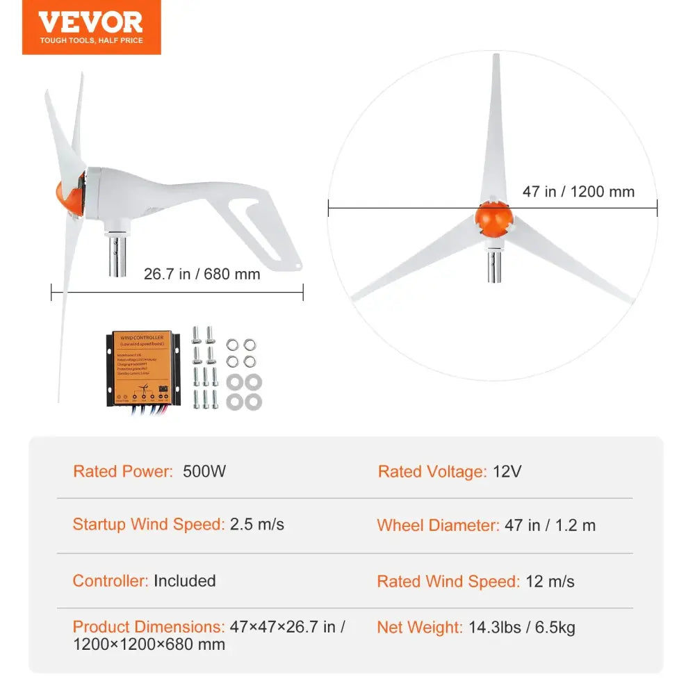 Générateur D’Éolienne 12V MPPT 500W 800W Pour Camping-Car Et Domicile - 12V 500W 3 Blades / France