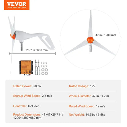 Générateur D’Éolienne 12V MPPT 500W 800W Pour Camping-Car Et Domicile - 12V 500W 3 Blades / France