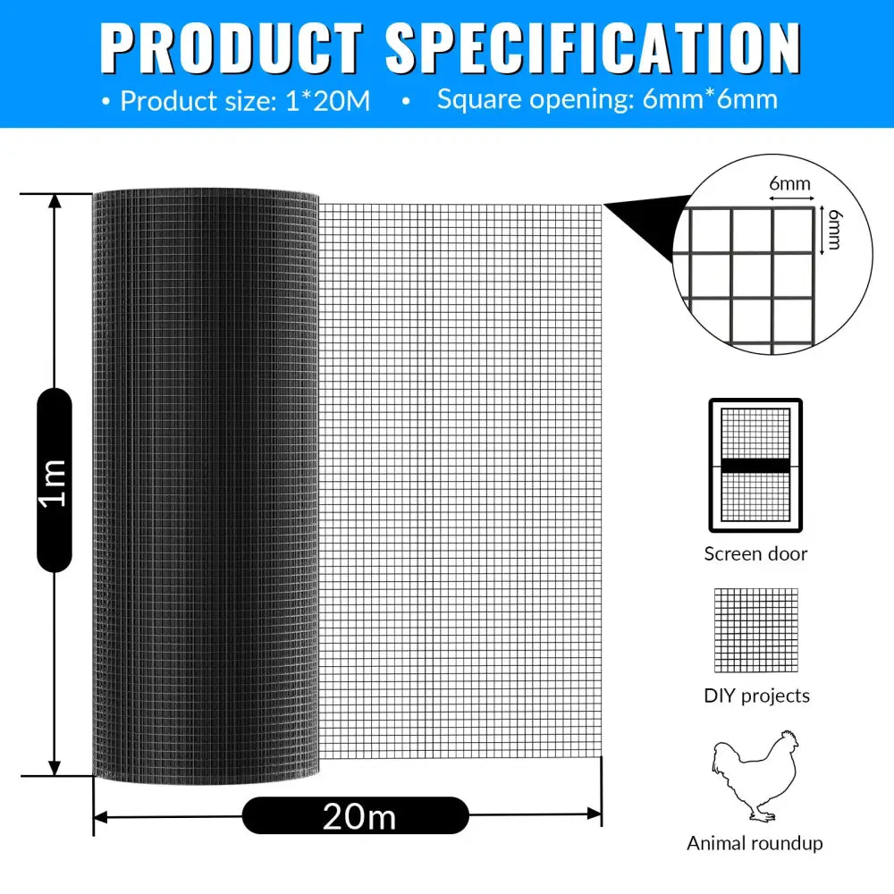Grillage de volière 1 m – maille 6 mm, PVC ou galvanisé – détail 4