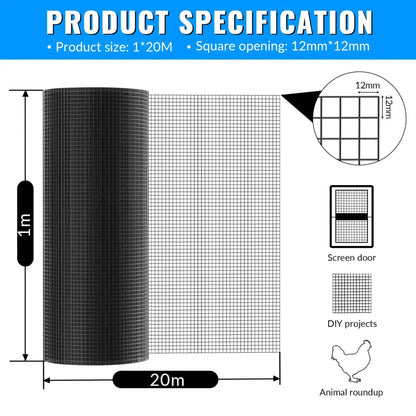 Grillage de volière 1 m – maille 6 mm, PVC ou galvanisé – détail 2