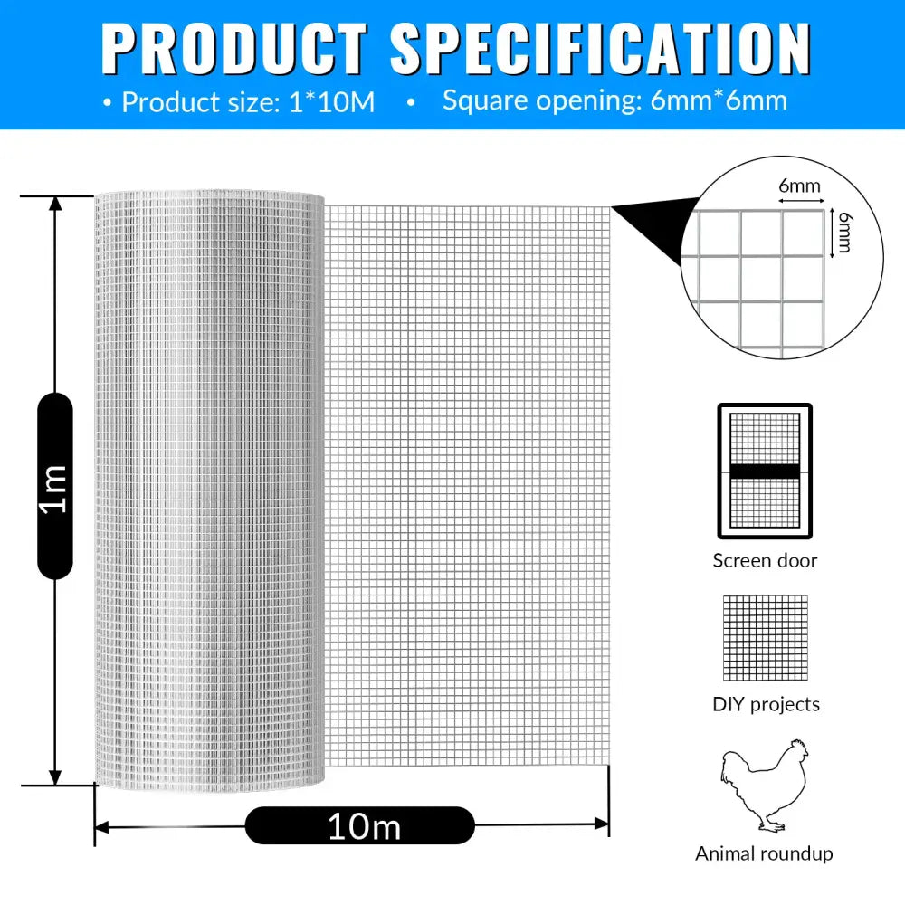 Grillage de volière 1 m – maille 6 mm, PVC ou galvanisé – détail 3