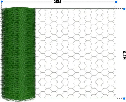 Grillage hexagonal PVC vert 25 m × 50 cm – maille 25 mm – variante 0,5 × 25 m