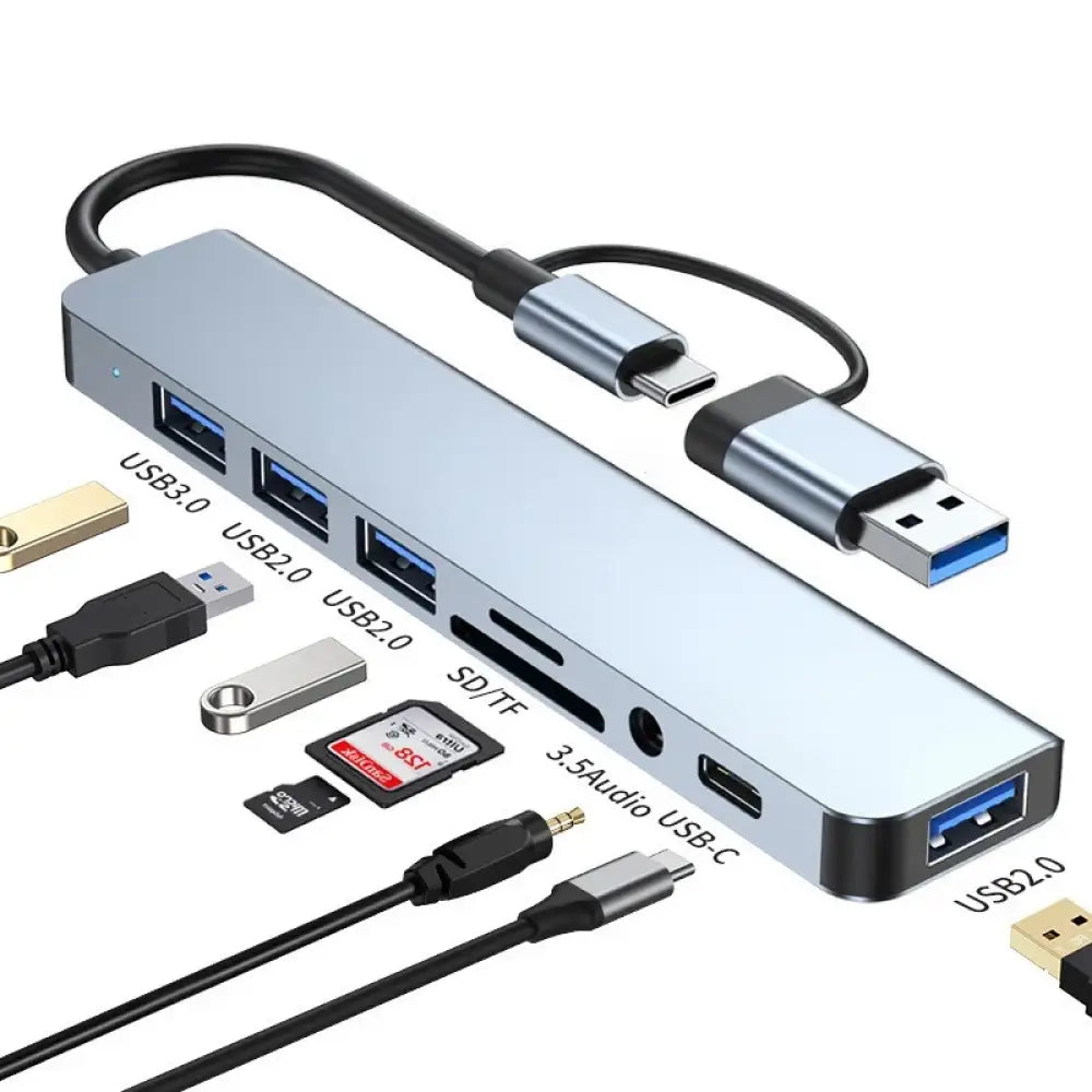 Hub USB et USB-C 8-en-2 avec lecteur de cartes et audio – détail produit 14
