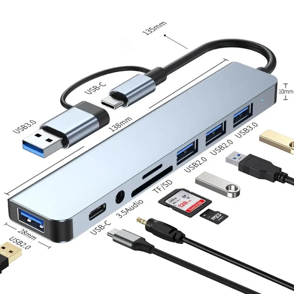 Hub USB et USB-C 8-en-2 avec lecteur de cartes et audio – détail produit 2