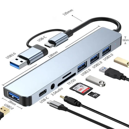 Hub USB et USB-C 8-en-2 avec lecteur de cartes et audio – détail produit 2