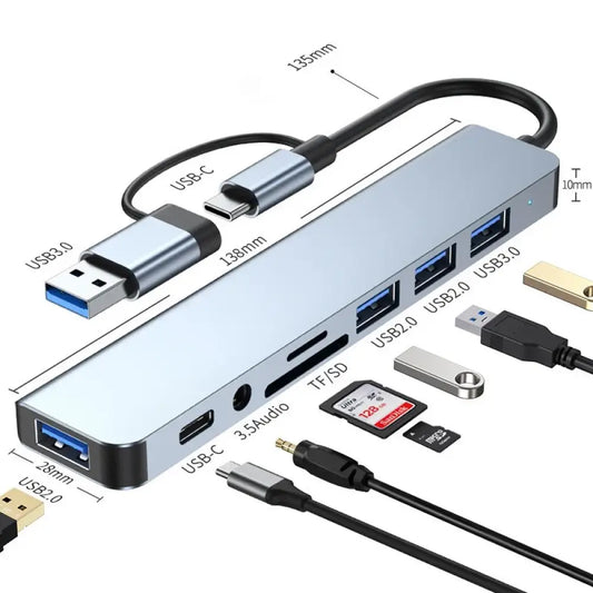 Hub USB et USB-C 8-en-2 avec lecteur de cartes et audio – détail produit 2