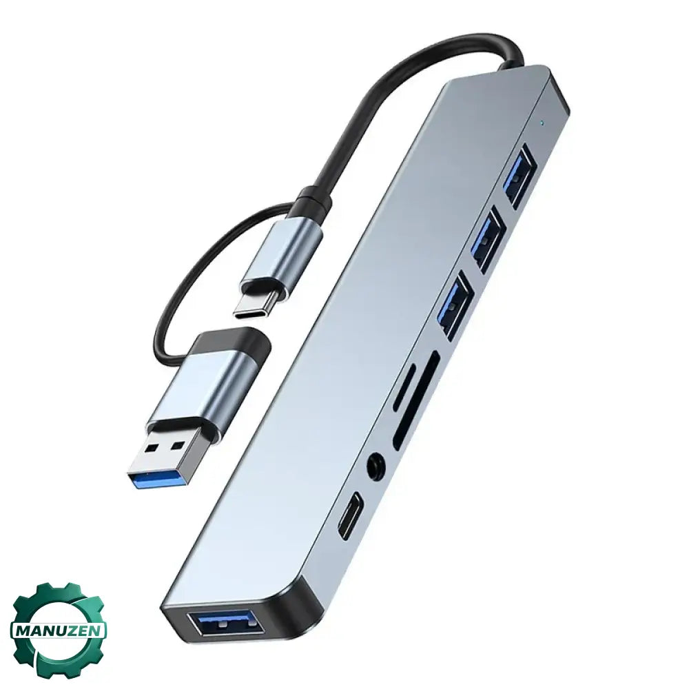 Hub USB et USB-C 8-en-2 avec lecteur de cartes et audio – vue principale