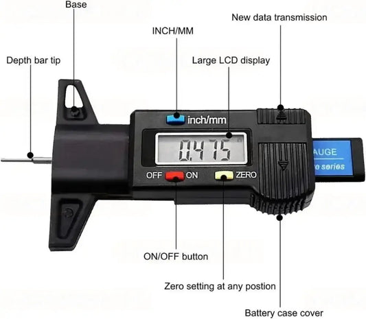 Jauge de profondeur pneu numérique 0–25 mm – écran LCD - Noir / France - Jauge de profondeur pneu