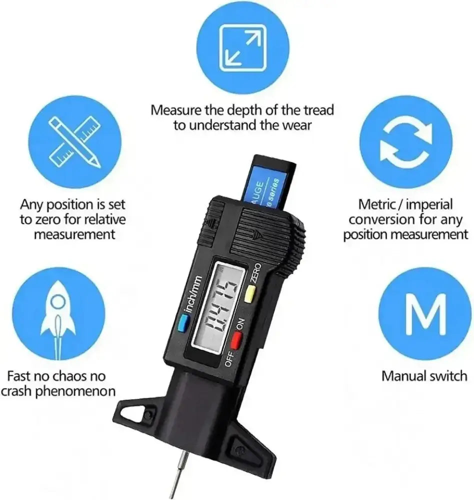 Jauge de profondeur pneu numérique 0–25 mm – écran LCD - Noir / France - Jauge de profondeur pneu