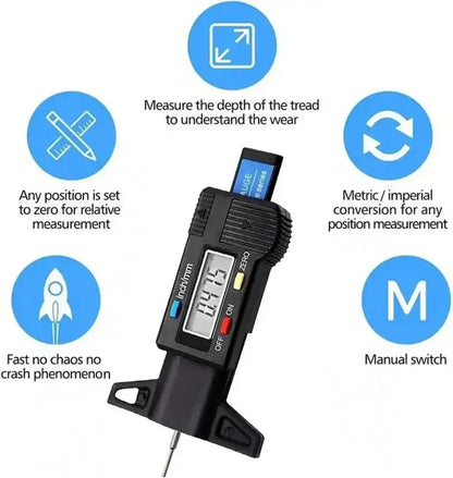 Jauge de profondeur pneu numérique 0–25 mm – écran LCD - Noir / France - Jauge de profondeur pneu
