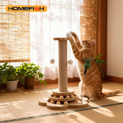 Jouet interactif pour chat en bois avec balles et sisal – photo produit 5