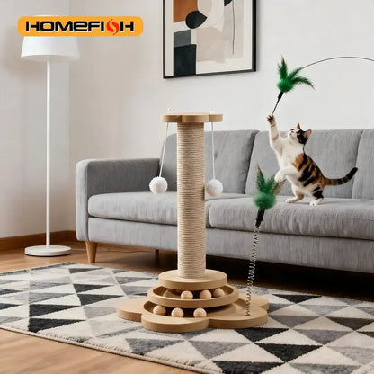 Jouet interactif pour chat en bois avec balles et sisal – photo produit 2