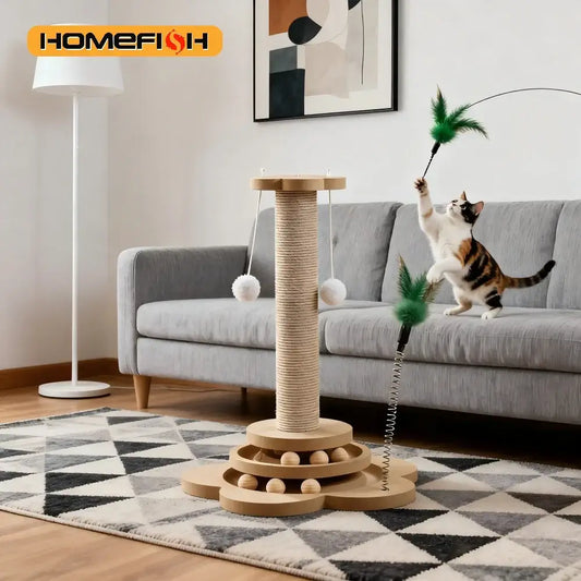 Jouet interactif pour chat en bois avec balles et sisal – photo produit 2