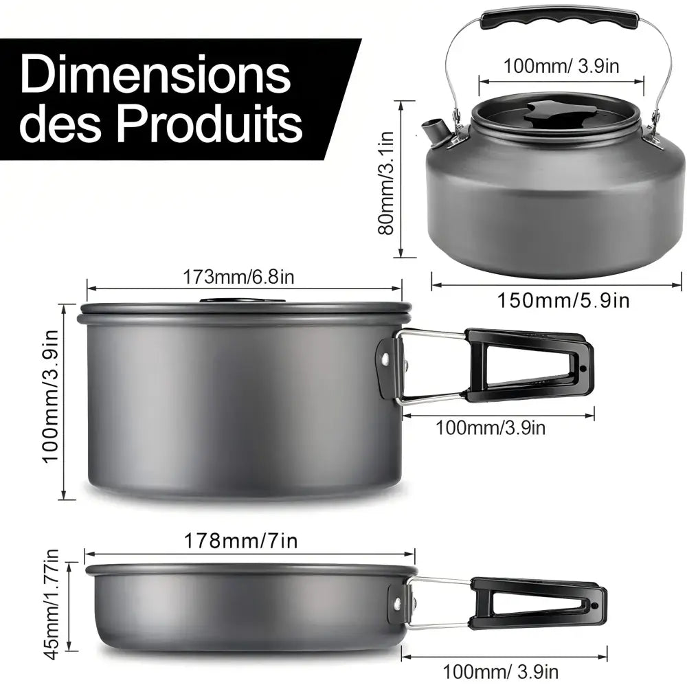 Kit de cuisine camping en aluminium avec sac de transport – photo produit 5