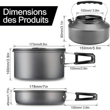 Kit de cuisine camping en aluminium avec sac de transport – photo produit 5