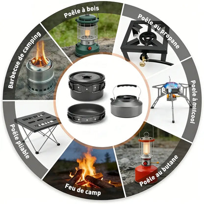 Kit de cuisine camping en aluminium avec sac de transport – photo produit 4
