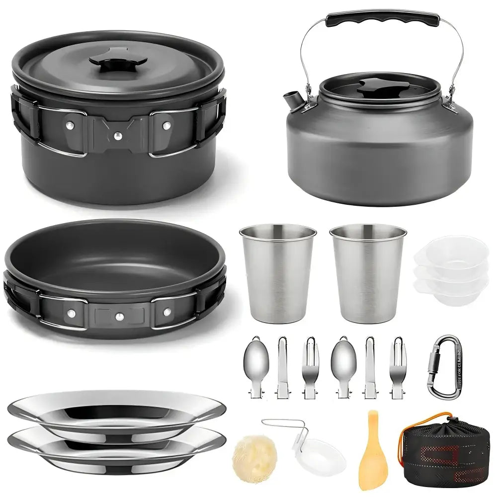 Kit de cuisine camping en aluminium avec sac de transport – variante Noir