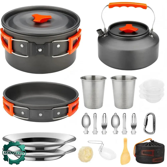 Kit de cuisine camping en aluminium avec sac de transport – variante Orange