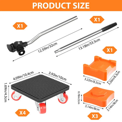 Kit déplace-meuble avec levier et roulettes – 200 kg - Orange / Allemagne - kit déplace meuble 200 kg