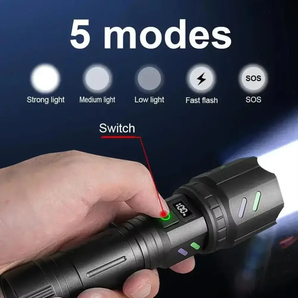 Lampe torche rechargeable longue portée – zoom et double lentille - Avec batterie 26650 / France - Lampe torche