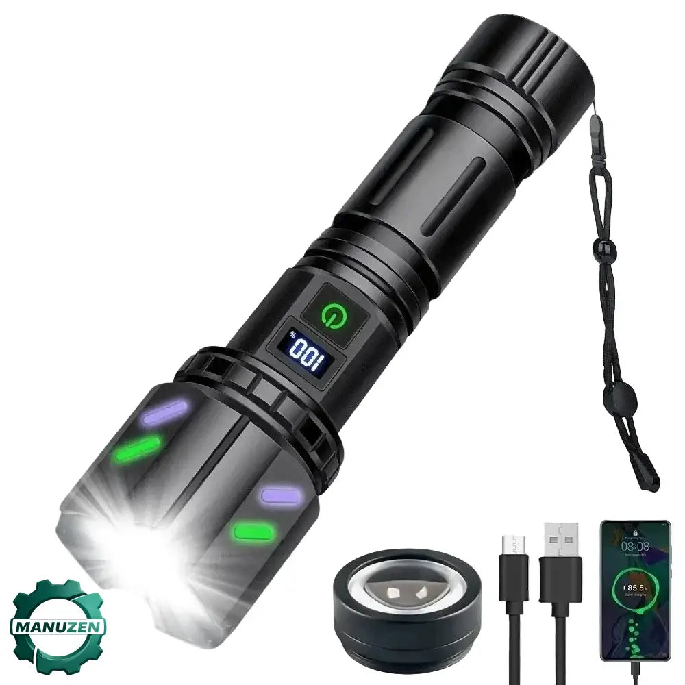Lampe torche rechargeable longue portée – zoom et double lentille - Avec batterie 26650 / France - Lampe torche