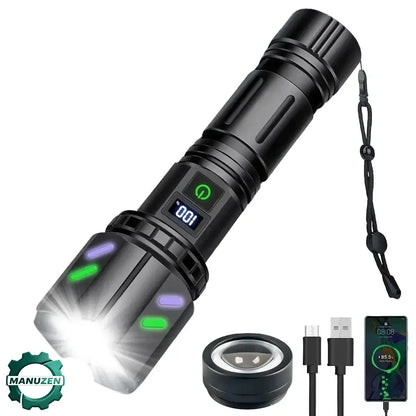 Lampe torche rechargeable longue portée – zoom et double lentille - Avec batterie 26650 / France - Lampe torche