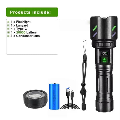 Lampe torche rechargeable longue portée – zoom et double lentille - Avec batterie 26650 / France - Lampe torche
