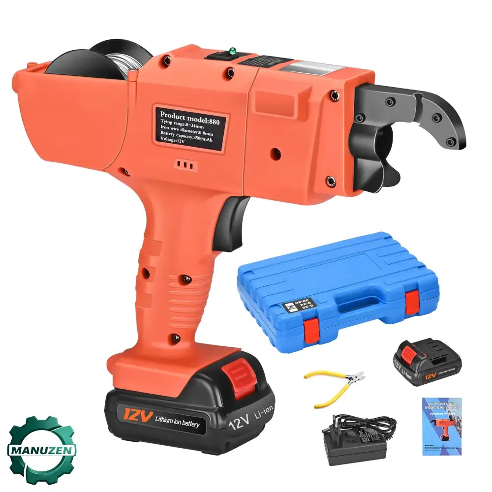 Ligatureuse ferraillage sans fil 12 V – plage 8–34 mm - Modèle orange / Depuis la France - ligatureuse ferraillage sans