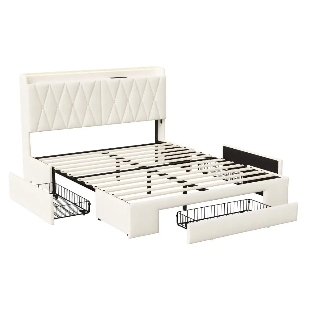 Lit double avec rangement, LED et USB, 140 ou 160 × 200 cm — Superaly