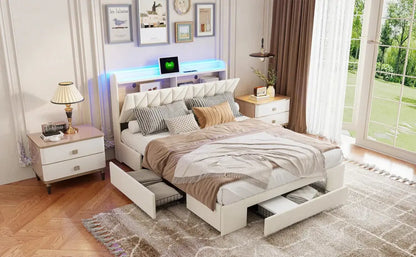 Lit double avec rangement, LED et USB, 140 ou 160 × 200 cm — Superaly