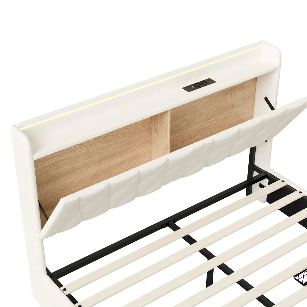 Lit double avec rangement, LED et USB, 140 ou 160 × 200 cm — Superaly