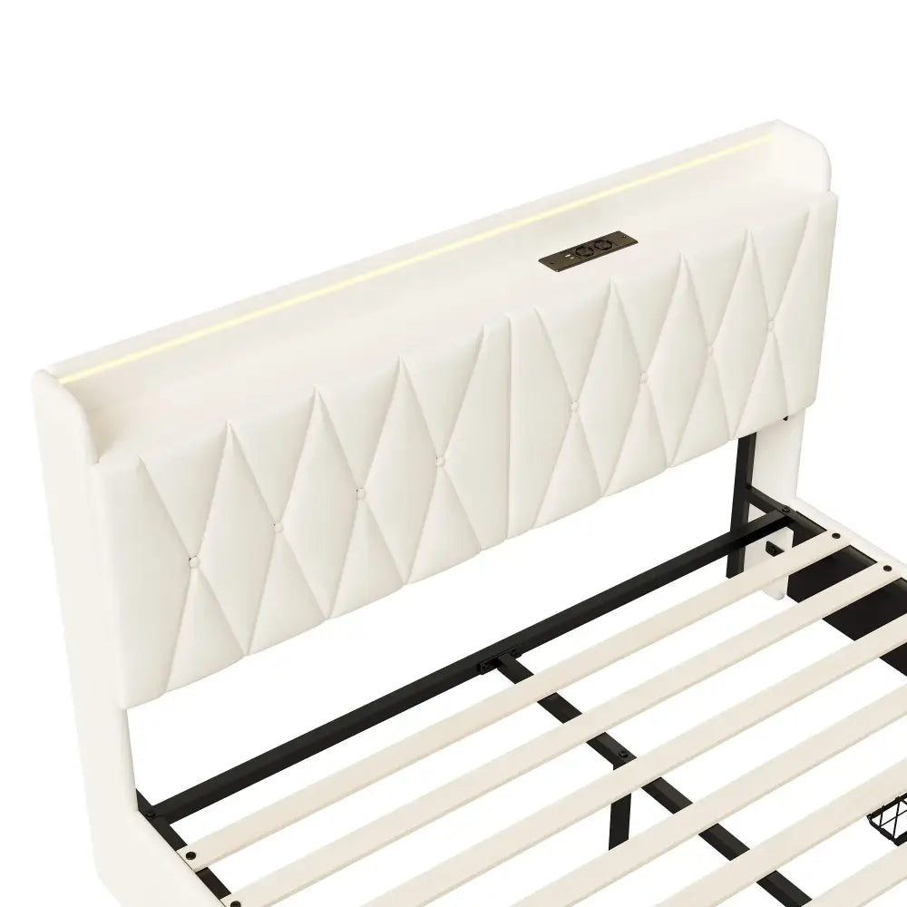 Lit double avec rangement, LED et USB, 140 ou 160 × 200 cm — Superaly