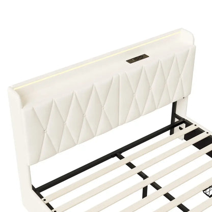 Lit double avec rangement, LED et USB, 140 ou 160 × 200 cm — Superaly